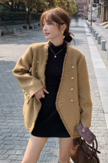 现货新款双面羊毛呢流苏定制款双排扣羊毛西装外套女p210-k298，女装毛呢外套，SL