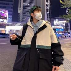 新款连帽冲锋衣夹克男撞色港风拼接潮流休闲外套JK2303-P68，男装夹克，星座717
