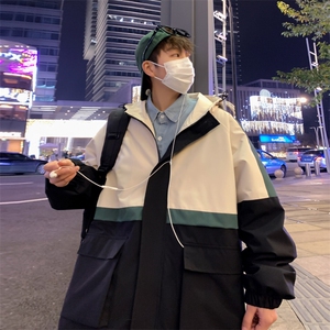 新款连帽冲锋衣夹克男撞色港风拼接潮流休闲外套JK2303-P68图片