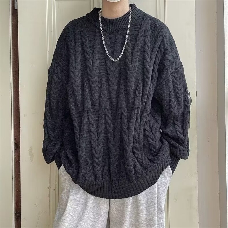 WASSUPHAPPY麻花宽松毛衣男情侣韩版设计慵懒风港风圆领针织外套,男装针织衫/毛衣,星座208-5
