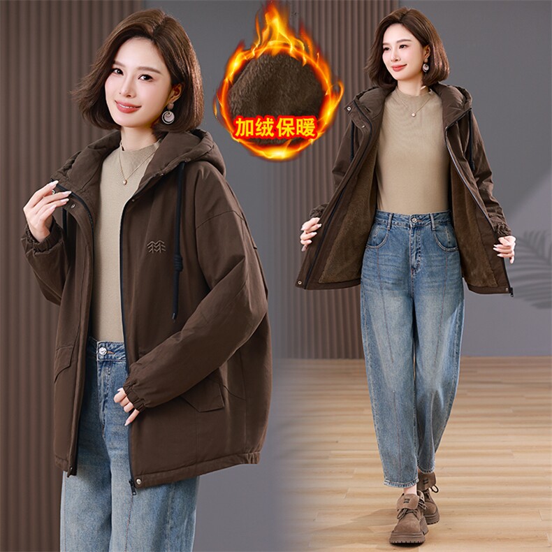 派克服女短款加绒加厚2025年冬季新款小个子妈妈洋气连帽棉衣外套,女装派克服,韩派