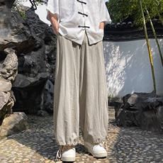 新中式风棉麻阔腿裤男夏季薄款宽松直筒休闲裤子-A1067TP38控59，男装休闲裤，电商B241
