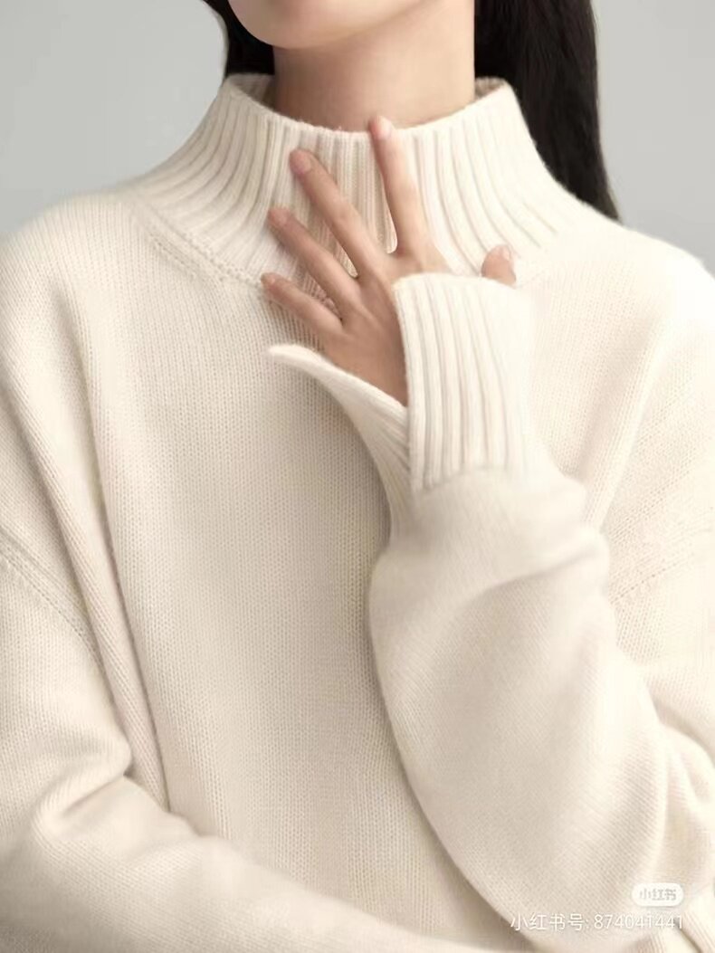 秋冬新款高领欧货上衣女宽松慵懒风套头针织加厚打底毛衣，女装针织衫/毛衣，半城羊绒