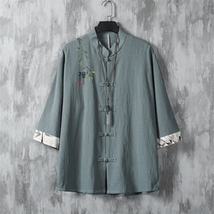 男士衬衫七分袖衬衣中袖印花立领唐装风 XZ1512-241514-P35图片