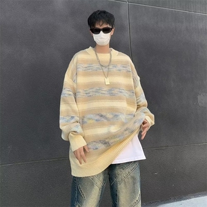 美式复古学院风条纹针织衫男潮牌oversize软糯百搭毛衣 M1652-P46图片