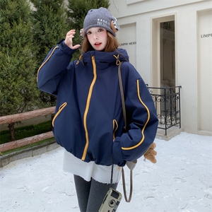 藏青色撞色派克羽绒服外套2B218-2568-P275,控398 90绒图片