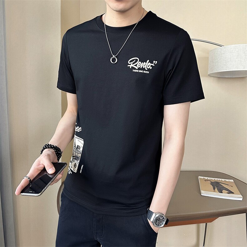 2025新款夏季短袖T恤男潮牌贴布印花半袖上衣A313-5015-P48,男装T恤,电商A313