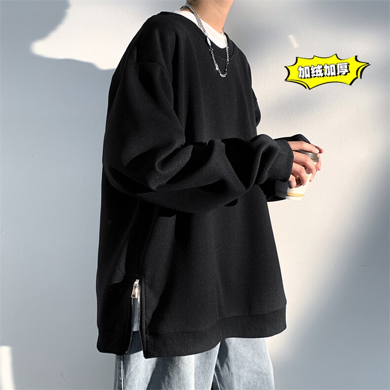 2021冬季新白墙港风大码男女拉链圆领套头加绒加厚卫衣W5203-P45,男装卫衣,电商A001