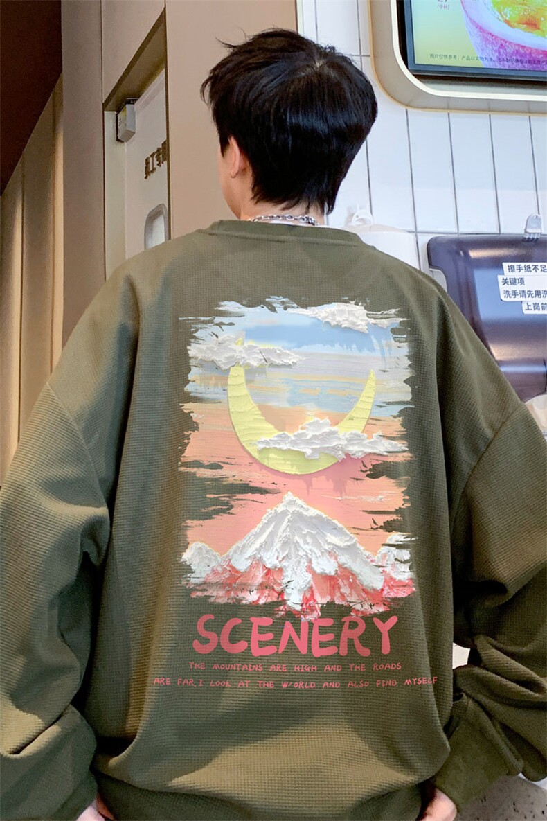 ！2024秋冬新款男士华夫格圆领卫衣潮流学生长袖HWY65P30,男装卫衣,电商B220