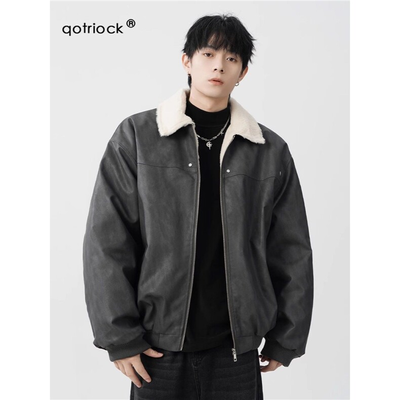 1506-1/MK8181/P76PU皮羊羔绒夹克棉服男女冬季保暖翻领棉衣,男装夹克,星座1506-1