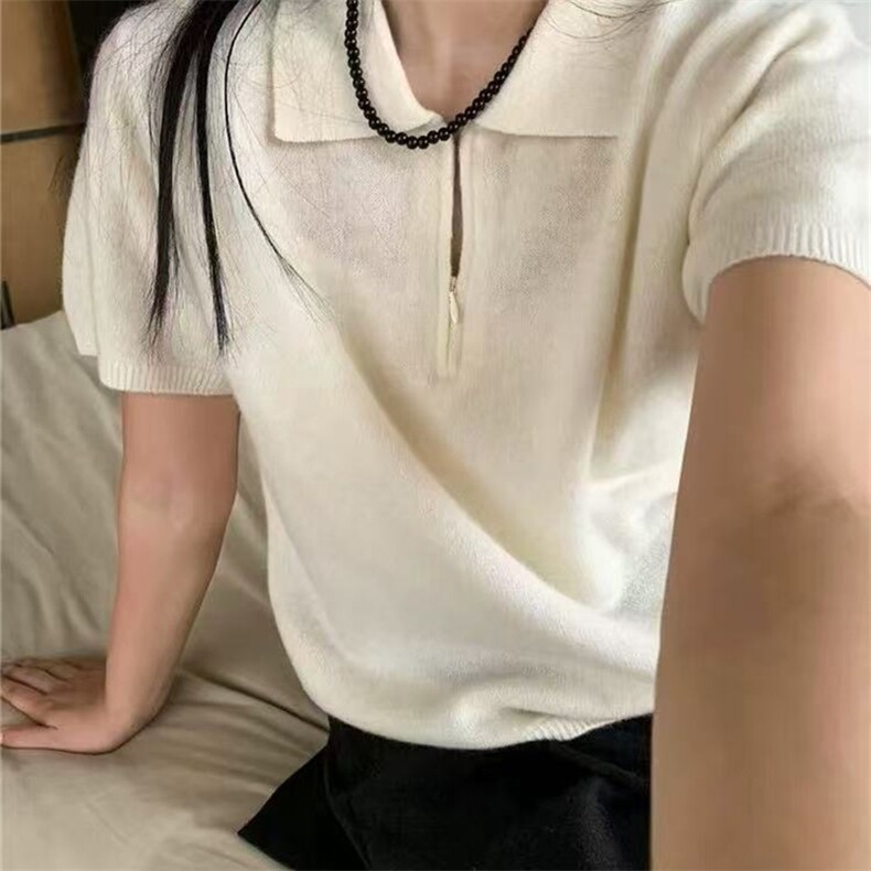翻领时尚短袖夏季新款百搭修身型,女装T恤,锦弘羊绒