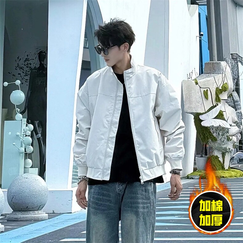现货秋冬季美拉德立领飞行立领夹克boxy廓形棉衣高街加厚加棉外套，男装夹克，电商A443