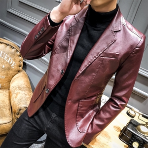 X812-P95青年男士休闲时尚皮衣韩版潮流小西装pu皮西服男修身外套图片