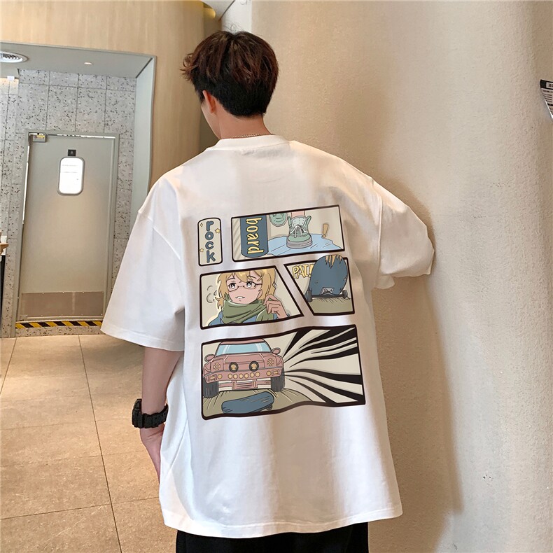 港风2026夏季新款潮高街卡通印花T恤圆领宽松半袖潮D282P35,男装T恤,电商A335-1（原A458）
