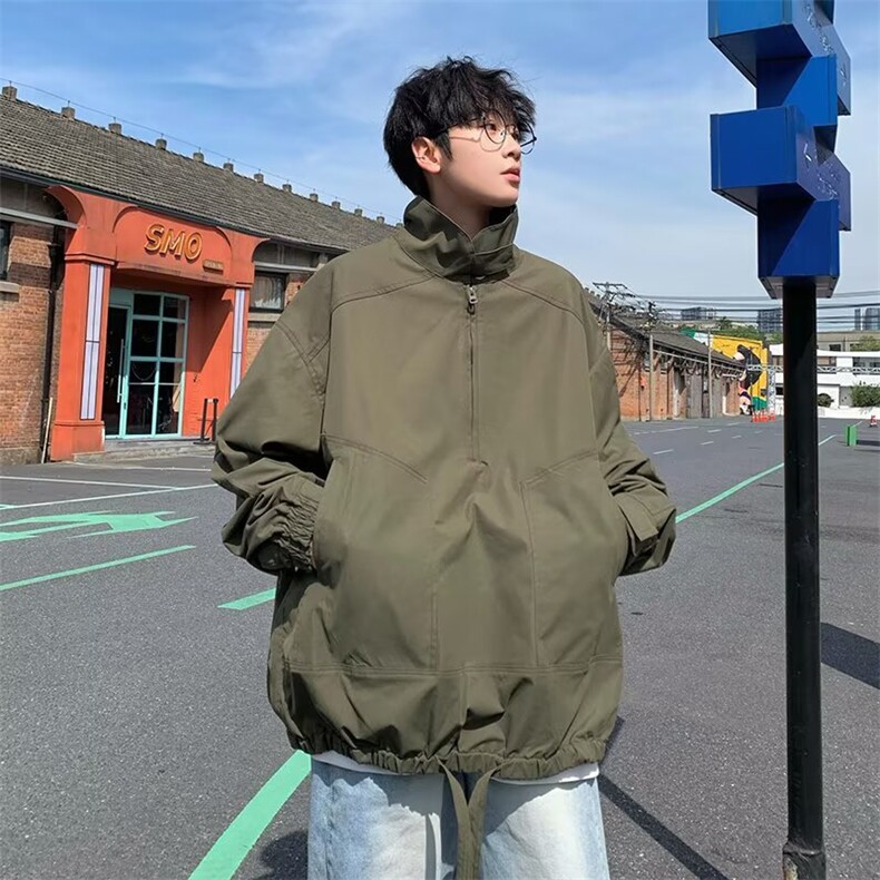 军潮山系半开领夹克男秋冬2025新款宽松休闲防水工装外套，男装夹克，星座506A
