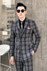 秋冬双排扣西服套装男两件套青年格子韩版修身西装A470-TZ20，男装西服套装，电商A207