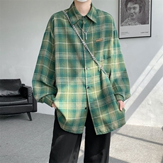 衬衫男秋季新款港风宽松磨毛格长袖衬衣CS618-P38(现货），男装衬衫，星座214-3