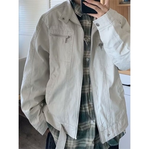 古着vintage水洗帆布牛仔外套男女款多口袋立领工装情侣夹克JK232