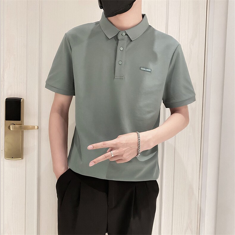 6890-P58控78时尚简约百搭POLO衫男有领短袖T恤2023夏季新款ins绿图片