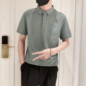 6890-P58控78时尚简约百搭POLO衫男有领短袖T恤2023夏季新款ins绿图片