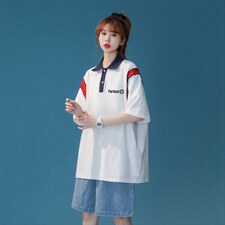 中性夏季潮流拼色全棉宽松情侣短袖POLO衫T恤PL157P45控68，男装T恤，A247A