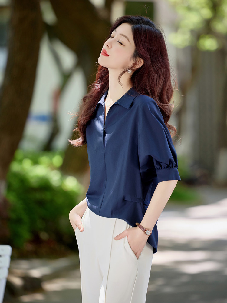 LIGHTMATURE夏季新款上衣慵懒风衬衫女设计感休闲宽松半袖衬衣女,商品下架区,水衣源