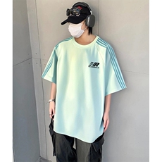 抖音得物品质二开240克宽松纯棉美式潮牌印花三条杠中性风短袖T恤，男装T恤，电商A486