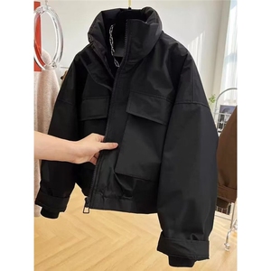 美拉德高级感冬季新款夹棉大口袋冲锋衣棉服立领宽松休闲短款外套图片