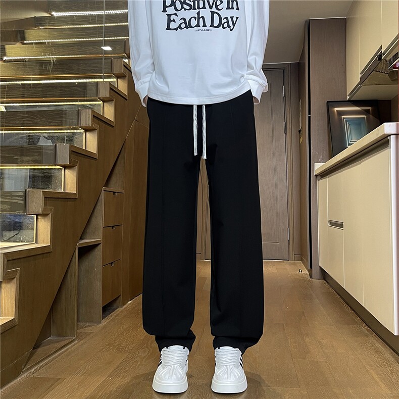 潮牌复古简约纯色直筒垂感休闲裤男街头宽松百搭运动西裤M550-P50,男装西裤,星座509