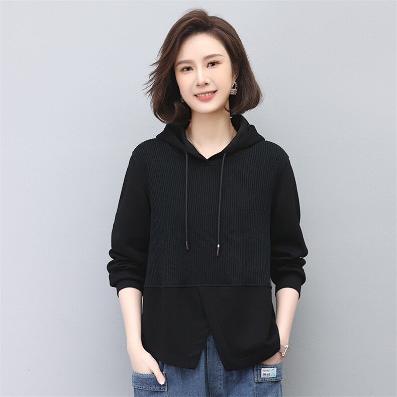 2023春夏设计款拼接连帽舒适简约潮流抽绳上衣，女装衬衫，叶笙衣