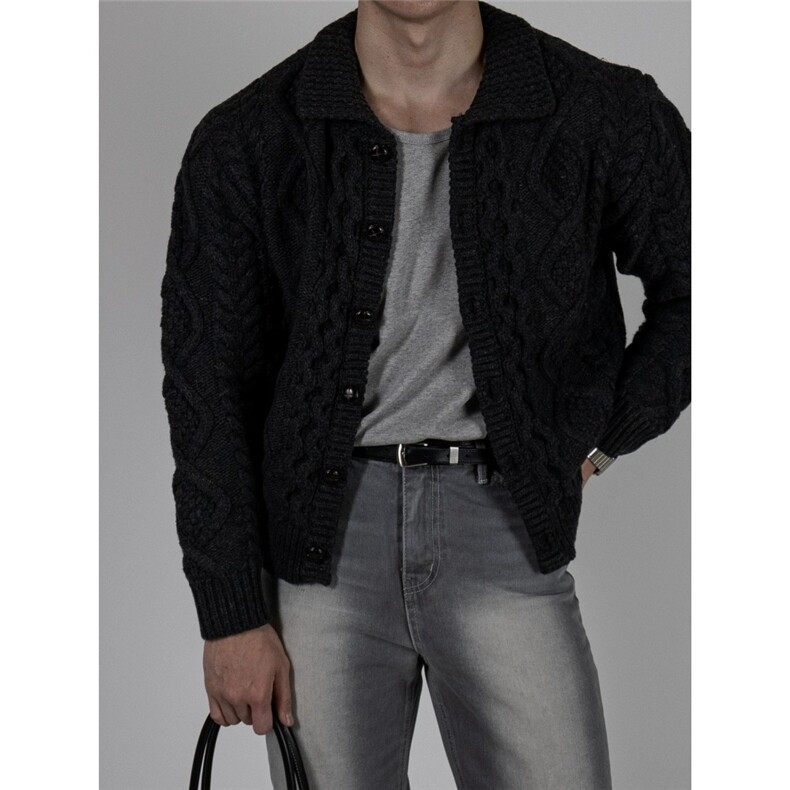 加厚美式复古秋冬粗麻花扭绳男半高立领拉链纯棉针织衫毛衣老钱风，男装针织衫/毛衣，星座506A