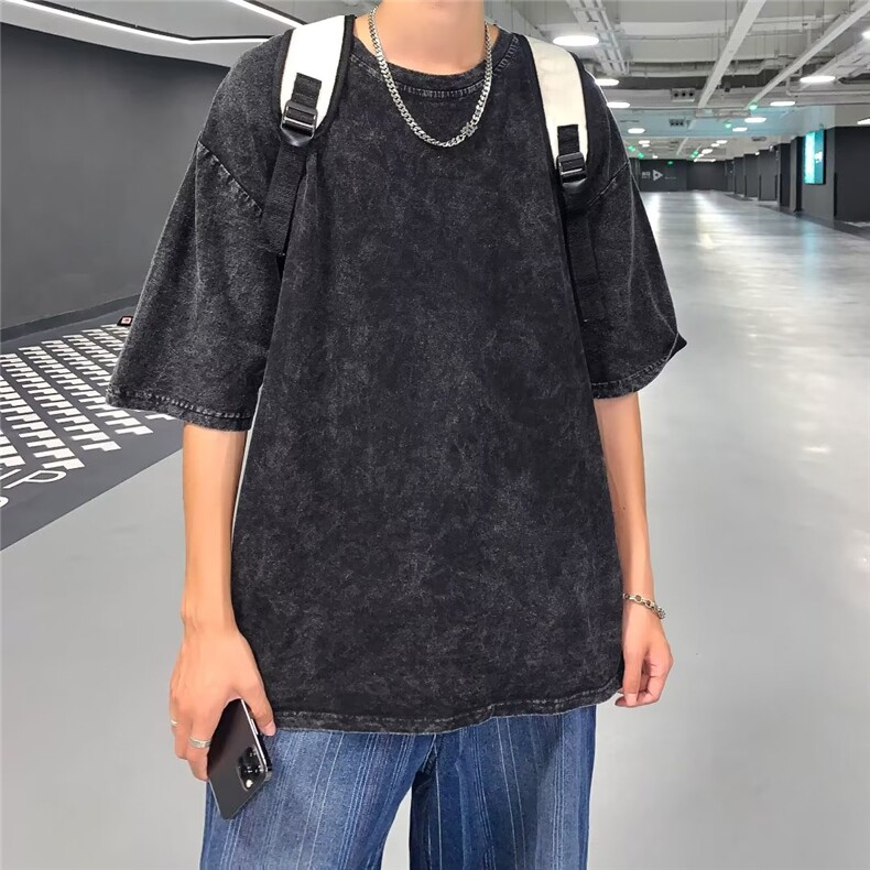 夏季潮牌男士短袖t恤重磅220g水洗做旧半袖体恤B0P28,男装T恤,星座1116-2