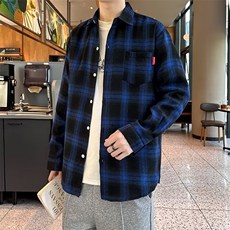 长袖格子衬衫男春秋季宽松韩版时尚潮流休闲外穿磨毛衬衣外套C13，男装衬衫，星座506