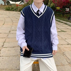 港风男装叠穿春秋季V领马甲学院风无袖针织衫毛衣背心，男装背心/马甲，星座813-2
