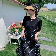 大量现货主推波点拼接假二件连衣裙9830-P115-K168，女装连衣裙，2C129