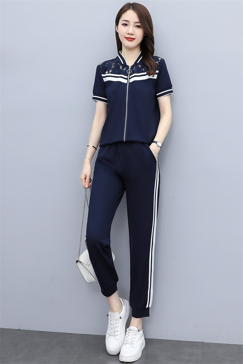 2021夏季时尚简约大方休闲运动风条纹穿着舒适气质优雅两件套,女装套装/套裙,曼娅璐