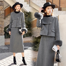 现货2026年冬季新款女时尚潮流气质90绒真狐狸毛修身半身裙套装裙，女装套装/套裙，奋斗女王