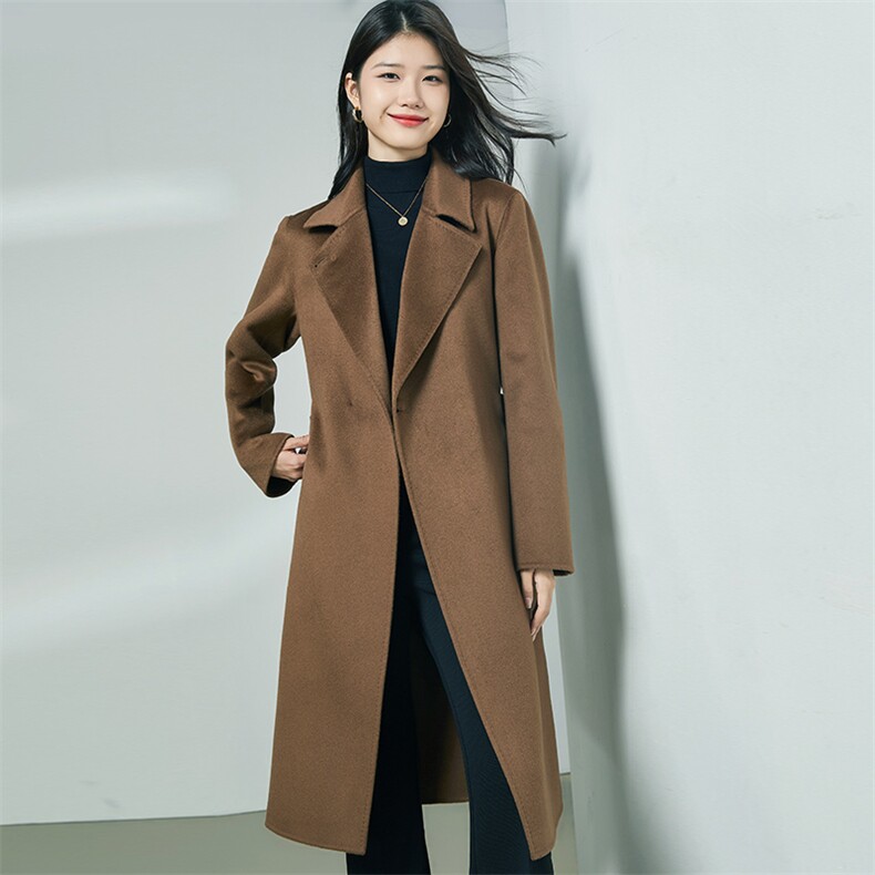 两用翻领女士大衣2024年秋冬季新款双面呢羊绒大衣，女装双面呢大衣，织美生