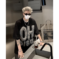 男装短袖T恤夏季长毛字母刺绣印花五分袖体恤XZ514-2-202463-P58，男装T恤，星座514-2(原B239)