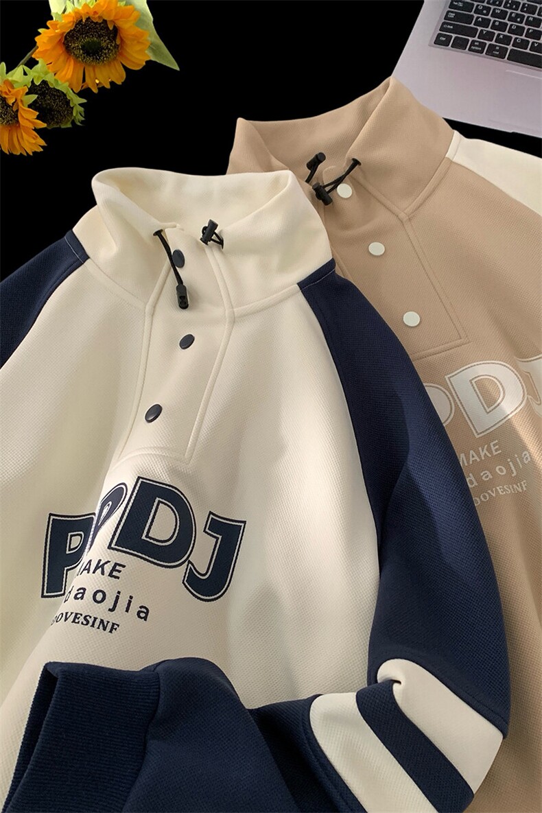 特批P40无差价25春新字母印花菠萝格立领卫衣男大码时尚外套W5007,男装卫衣,电商A001-1