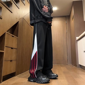 裤子男款秋季条纹撞色拼接运动卫裤宽松直筒阔腿休闲长裤 KH945图片