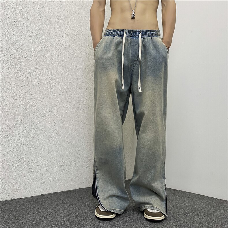 k787-p55-控78拉链黄泥牛仔在高阶宽松大码牛仔裤cityboy,男装牛仔裤,星座116