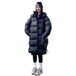 黑色长款连帽羽绒服女冬季2025新款韩系高级感加厚保暖白鸭绒外套图片