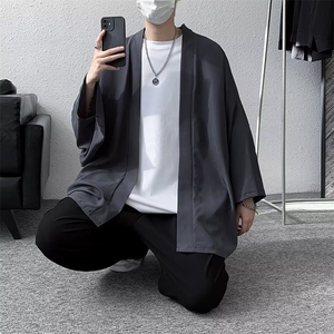 夏季七分袖衬衫男女百搭韩版宽松潮牌薄款休闲落肩披风和服外套图片