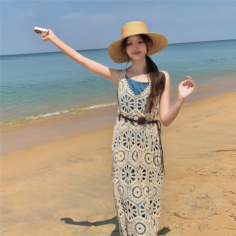 现货2103233-P155-K228法式度假风连衣裙+高级感镂空勾花罩杉，女装连衣裙，浙宝210（原浙宝191）