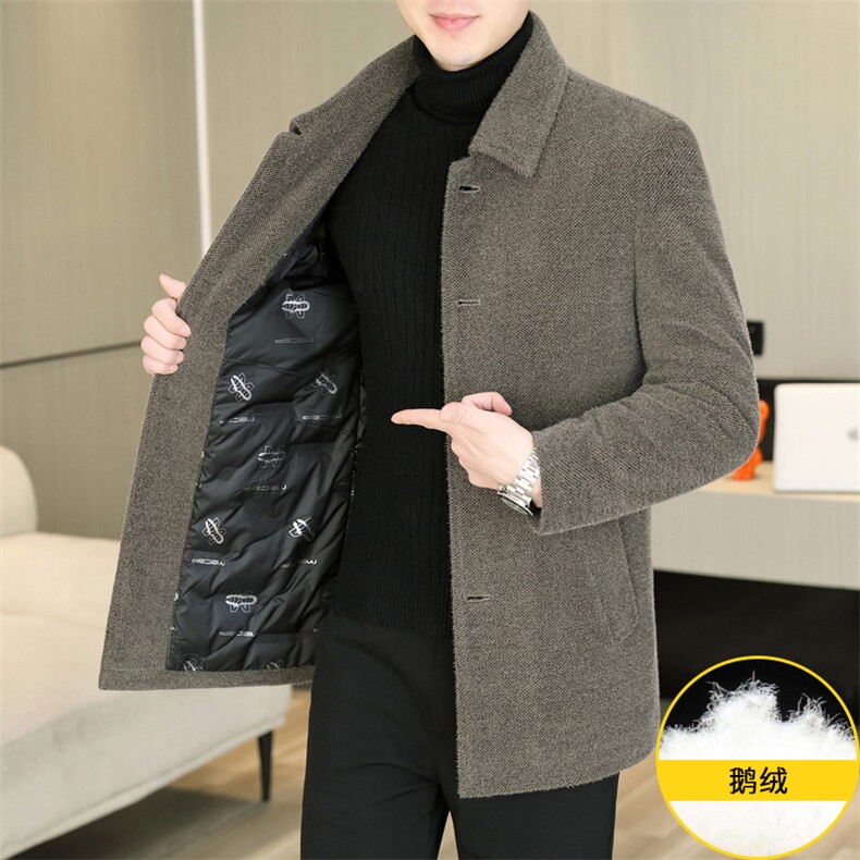 标90鹅绒毛呢外套鹅绒内胆中长款男加厚羽绒大衣310B-3-D227,女装短外套,星座310B-3