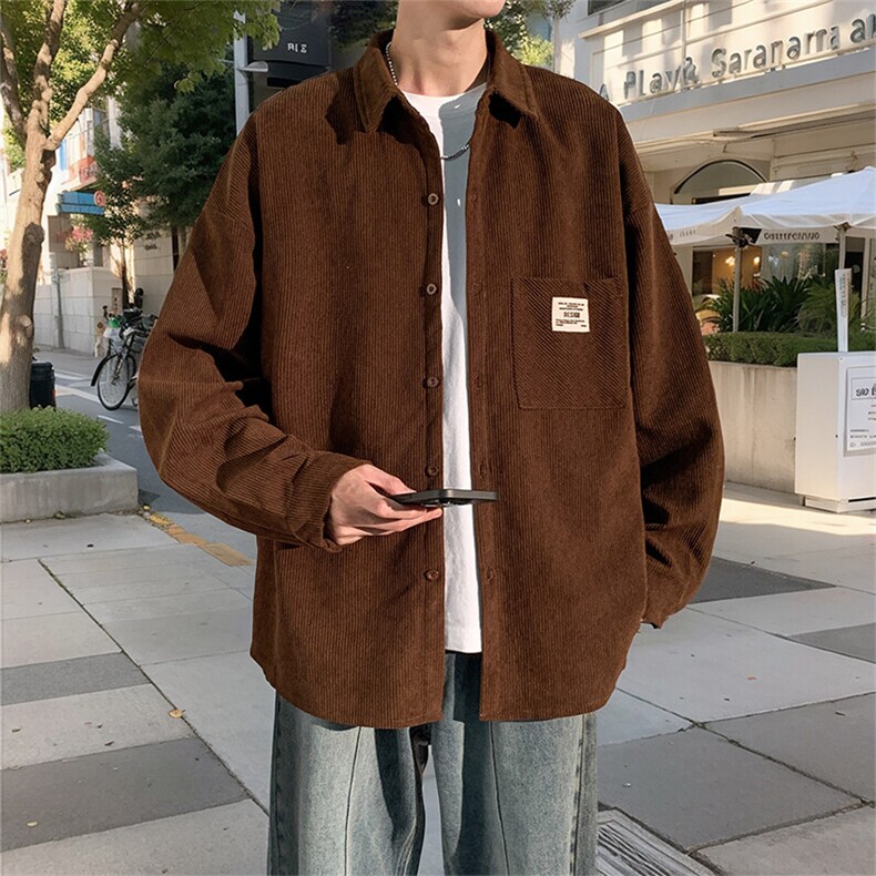 衬衫男2025春季新款港风宽松灯芯绒长袖衬衣CS025-P38,男装衬衫,星座214-3