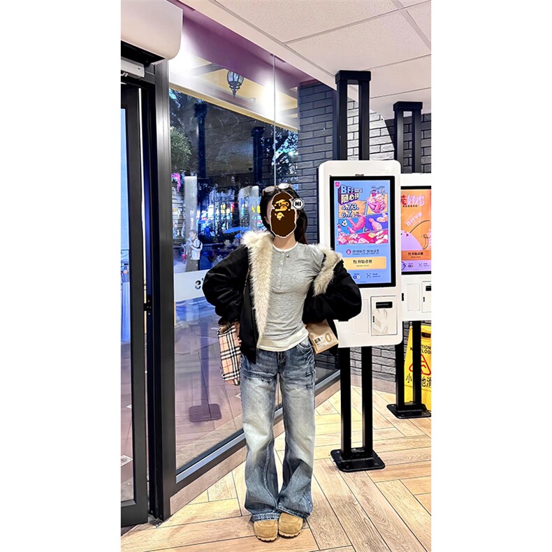 现货重磅硬挺boxy羽绒棉衣座山雕猫耳大毛毛领麂皮棉服冬外套,男装棉衣,电商A443