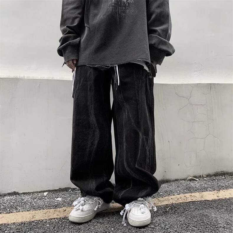 牛仔裤男直筒宽松潮牌阔腿休闲学生拖地百搭潮流高街长裤N032-P40,男装牛仔裤,星座1008
