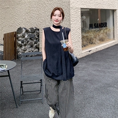 轻熟穿搭无袖背心上衣套装女夏新款时尚洋气轻薄条纹阔腿裤两件套，女装套装/套裙，2C090